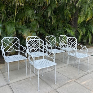 Set of Six Brown Jordan Faux Bamboo Calcutta Patio Chairs Mid Century Modern Outdoor Living