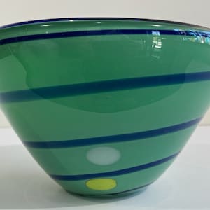 Hand Blown Art Glass Bowl with Swirl and Dots Mid Century Modern