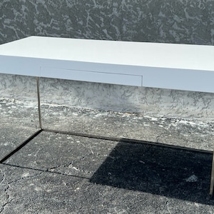 Milo Baughman Style Lacquered Wood and Chrome Base Desk Mid Century Modern Furniture
