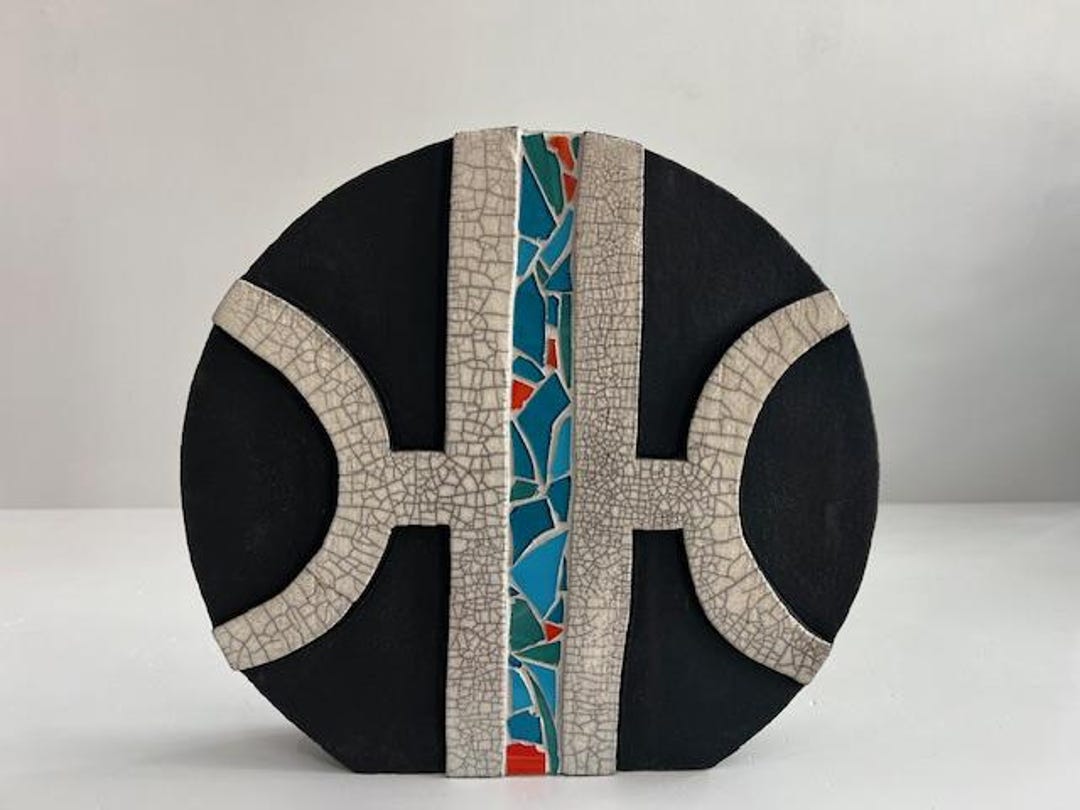 モザイクガラス象嵌を施したスタジオ楽焼 ミッドセンチュリーモダン