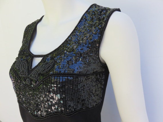 Designer Ann Klein Sequin Black Cardigan Sleeveles