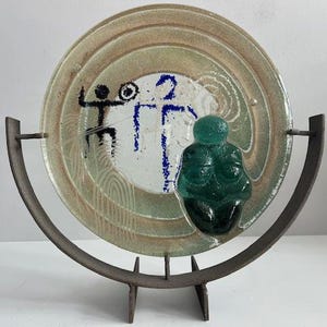 Artist Henner Schroder One Clan from Neolithic Image Series Glass Sculpture Mid Century Modern
