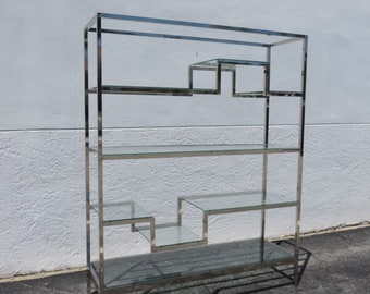 Romeo Rega Chrome And Glass Etagere Mid Century Modern Room Divider Wall Unit made In Italy
