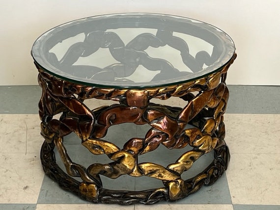 Tony Duquette Gold Gilt Molded Ribbon Coffee Table Mid