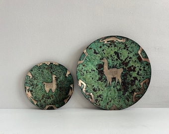 Graziella Laffi Style Silver and Turquoise on Copper Plates Mid Century Modern Peru