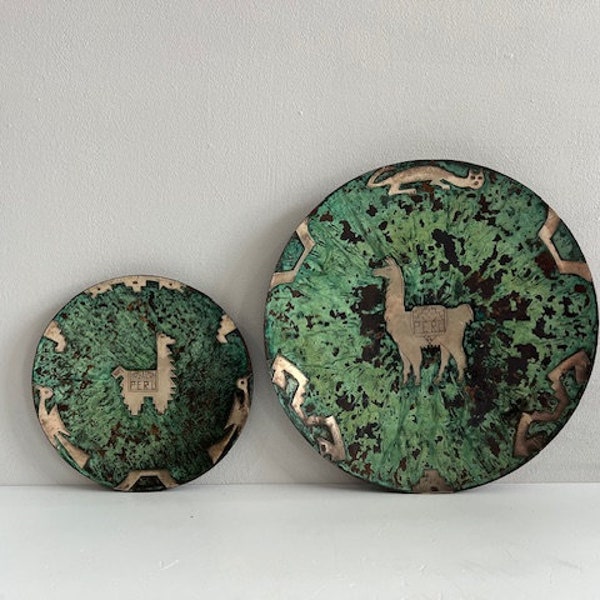 Graziella Laffi Style Silver and Turquoise on Copper Plates Mid Century Modern Peru