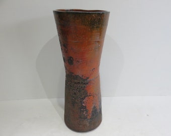 Signed Mid Century Modern Studio Pottery With Orange Glaze