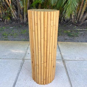 Rattan Pedestal Drink Table Mid Century Modern Coastal Furniture