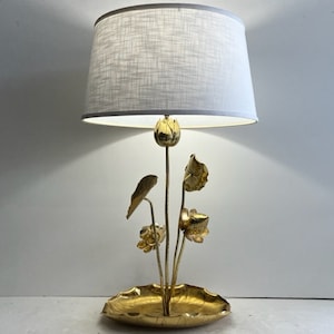 Brass sculptural Lotus Lamp by Feldman Lighting Co Mid Century Modern Water Lilies Lighting