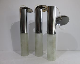 Mid Century Modern Chrome Glass Pendants, Set of 3