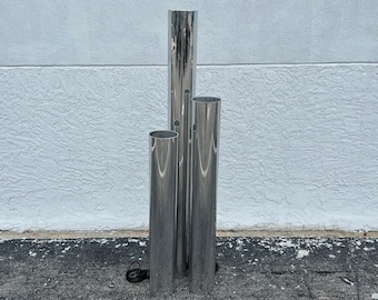 Vladimir Kagan Style Set of Three Aluminum Cylinder Floor Lamps Mid Century Modern Lighting