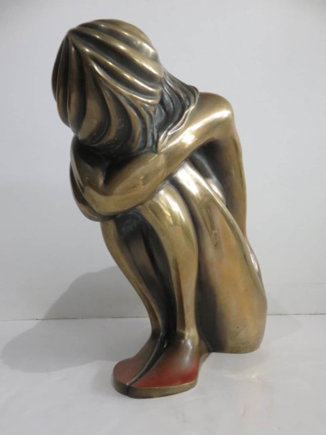 Artist Signed Bronze Sculpture Of Sitting Female Mid