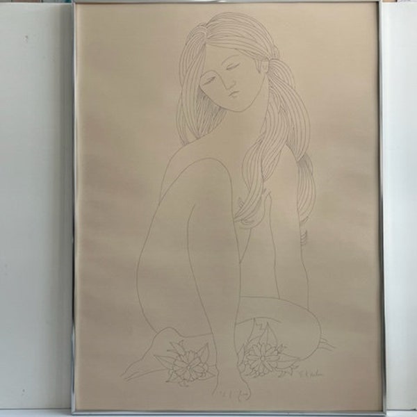 Eugene Karlin Signed Original Graphite Nude Female Drawing Paper Mid Century Modern American artist
