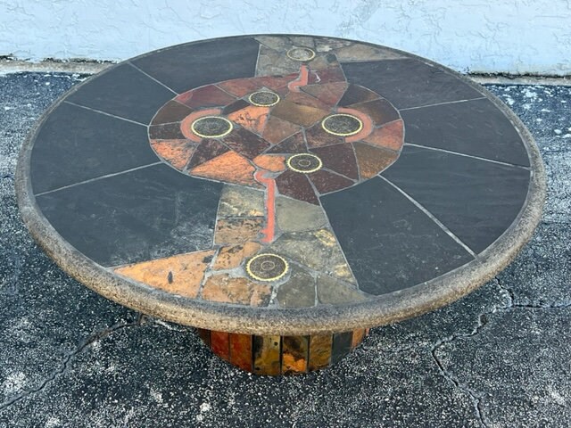 Paul Kingma Style Stale Tiles Copper and Brass Coffee Table Mid