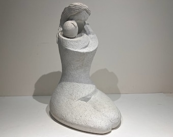 Signed FDF Design Plaster Sculpture Mid Century Modern Mother And Child
