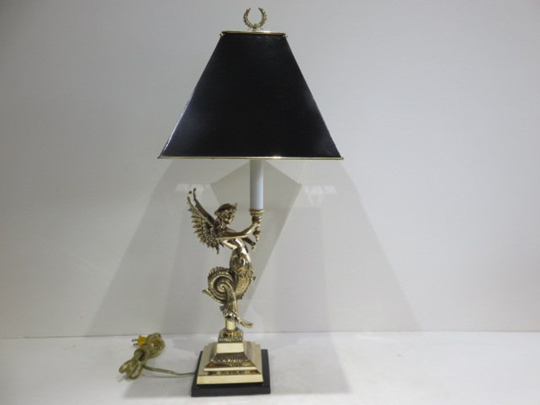 Brass Angel Lamp With Metal Shade Mid Century Modern Decorative Crafts