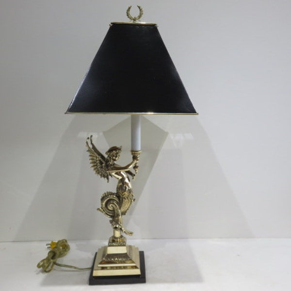 Brass Angel Lamp With Metal Shade Mid Century Modern Decorative Crafts Inc Lighting