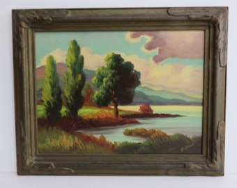 Vintage Signed McGrew Painting Mid Century Modern Landscape Scene