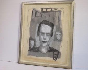 Sam Perry Original Kunst Mid Century Moderne Pastell Zeichnung auf Papier