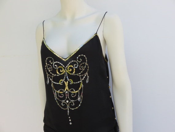 Designer Milly NYC Beaded Black Silk Camisole Top