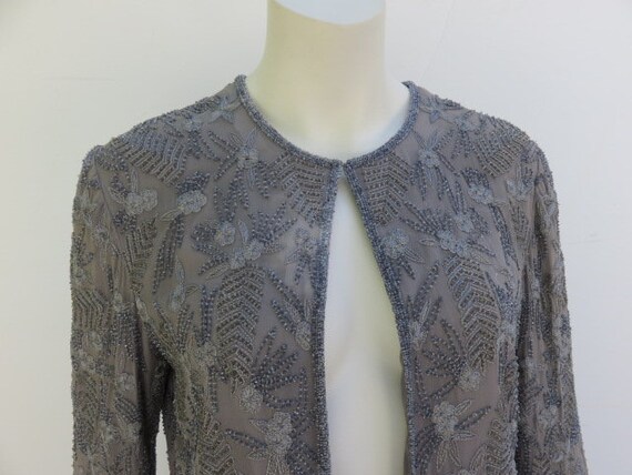 Designer Adrianna Papell Evening Beaded Black Silk