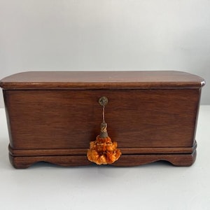Large Antique Locking Wood Hinged Box With Three shelves Inside