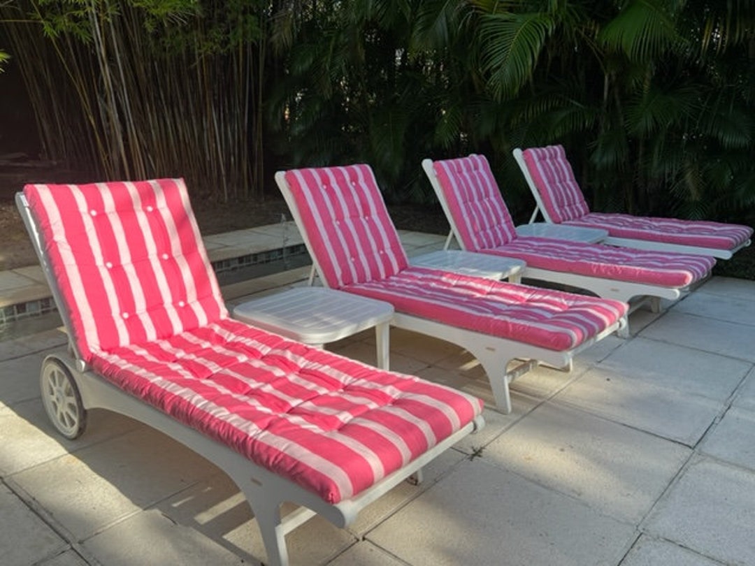 Set of Four Riviera Outdoor Chaises Lounges on Wheels by French Maker