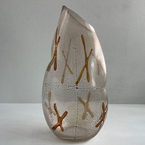 Luigi Mellara Murano Glass Vessel with Carmel Color Decoration Mid Century Modern Italy
