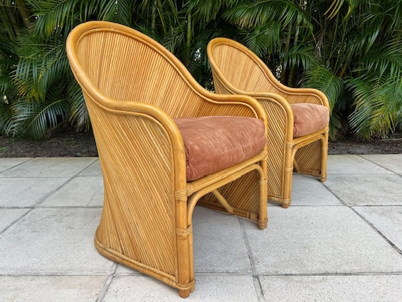 Pair of Rattan Chairs Mid Century Modern Onward Rattan Furniture LTD Made in Hong Kong Etsy Ireland