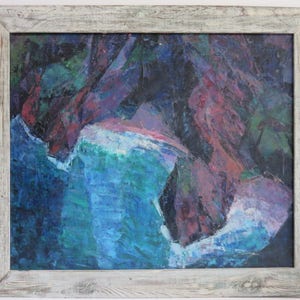 Signed JANET REID Abstract Painting On Canvas Titled N A Pali Kauai 1963 Mid Century Modern Art