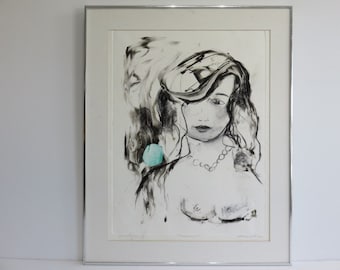 Vintage Irene Slater Charcoal Monotype Mid Century Modern Abstract Of Nude Female Title Memories