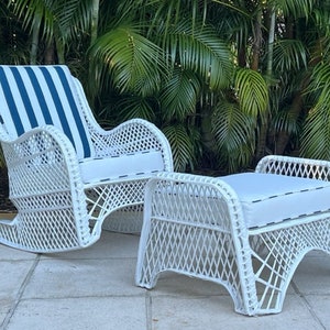 Rare Russell Woodard Spun Fiberglass Rocking Chair and Ottoman Patio Furniture