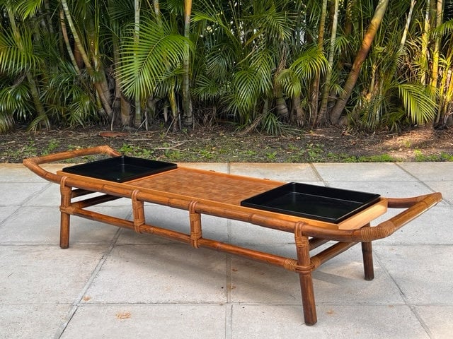 John Wisner Rattan Pagoda Coffee Table or Bench for Ficks Reed Mid