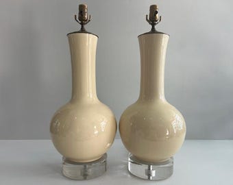 Pair of Ceramic and Lucite Lamps Mid Century Modern Lighting