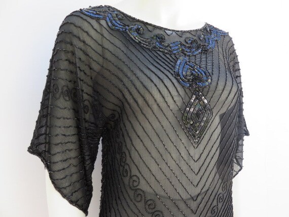Designer Beaded Black Silk Chiffon Top