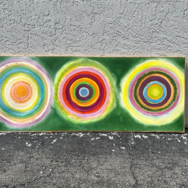 Signed Richard Wengenroth Large Abstract Painting Of Three Targets On Canvas Mid Century Modern Art