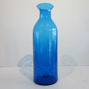 Large Blue Blenko Bottle Mid Century Modern Glass Vessel