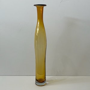 Tall Murano Amber Glass Vessel Mid Century Modern Art Vase