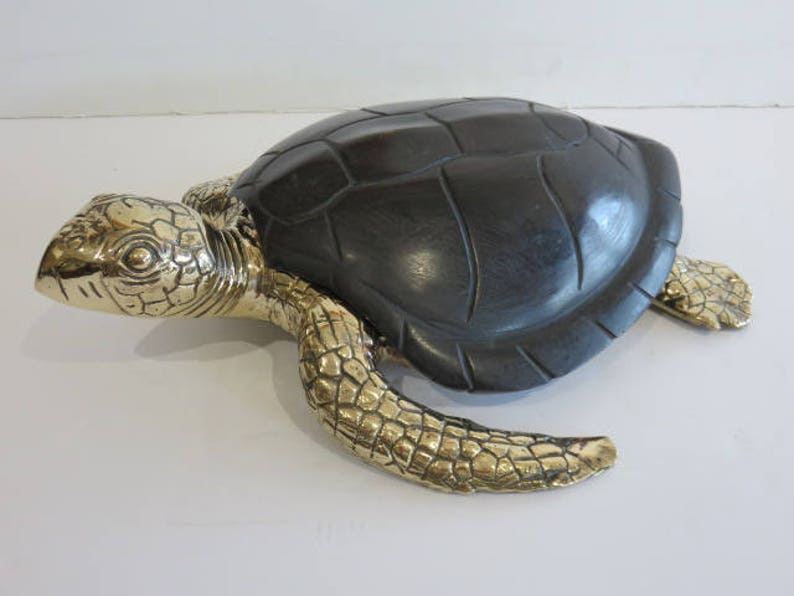 Large Brass Sea Turtle Box Mid Century Modern Home Furnishings Etsy