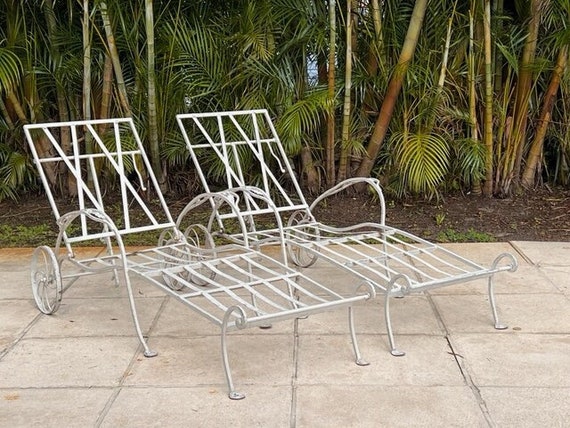 Vintage metal chaise lounge with wheels deals