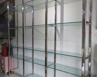 Large Chrome And Glass Wall Unit Etagere Mid Century Modern Shelving Unit