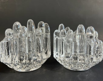 Pair of Goran Warff Polar Glass Candleholders for Costa Boda Mid Century Modern Sweden