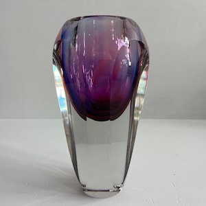 Large Faceted Sommerso Murano Glass Mid Century Modern Vessel