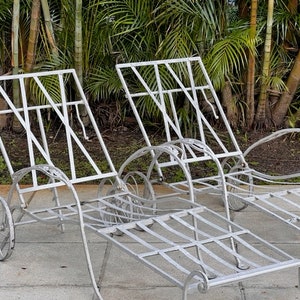 Pair Of Salterini Wrought Iron Chaise Lounges Mid Century Modern Patio Furniture