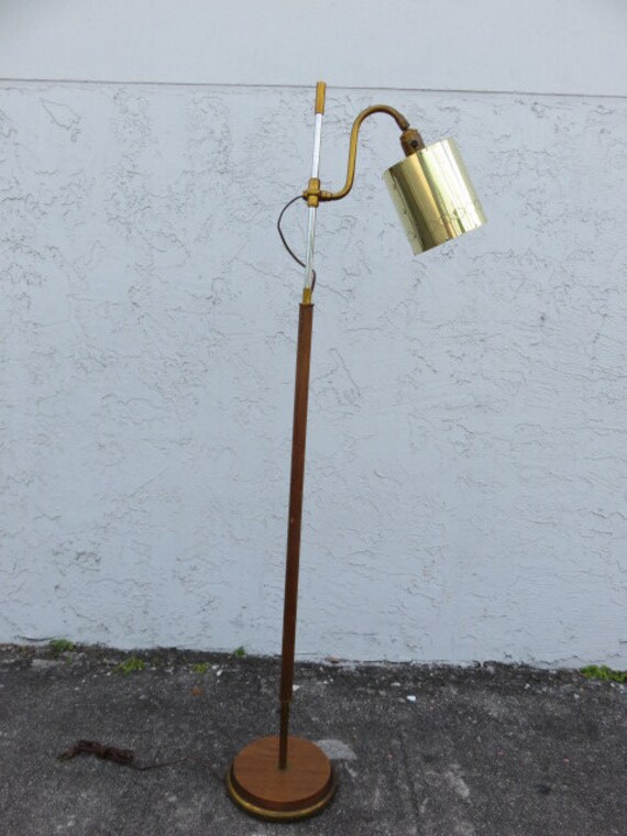 Brass And Wood Floor Lamp With A Polished Pierced Design On Shade