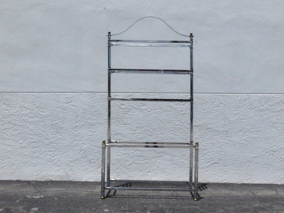 Milo Baughman Style Chrome Brass and Glass Etagere Unit Mid Century Modern Bakers Rack Shelfing Unit Etsy