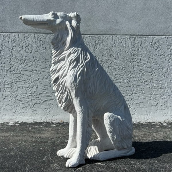Life Size Terracotta Borzoi Russian Wolfhound Sculpture Mid Century Modern Ceramic Dog
