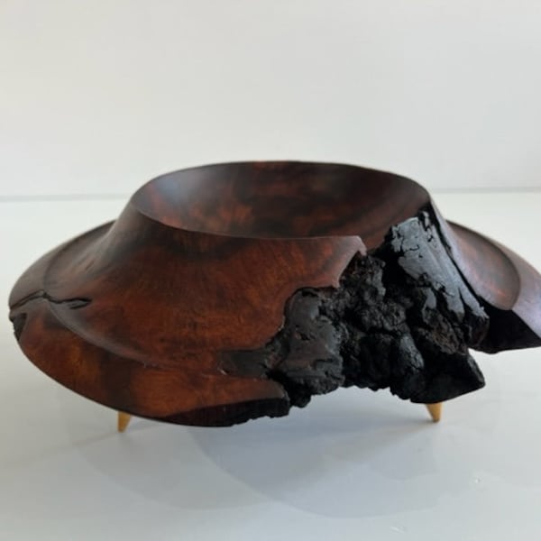 Llew Black Walnut Burl Wood Bowl Mid Century Modern Organic Art Object