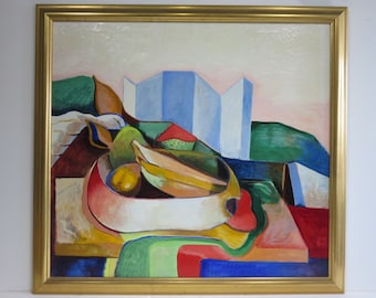 Signed C Arribas Large Abstract Acrylic Painting On Canvas Mid Century Modern Art