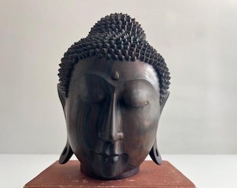 Thai Hard Wood Buddha Head Sculpture Mid Century Modern